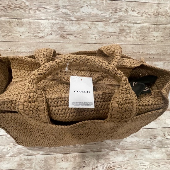 Coach Large Tan Woven Tote Bag - Picture 11 of 14